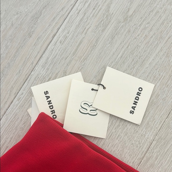 Sandro Red A-Line Mini Skirt with White Trim - Picture 2 of 4